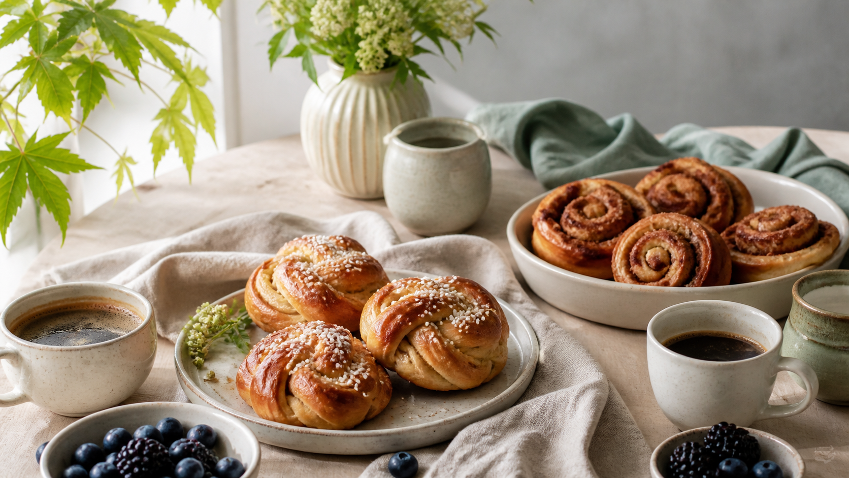 Svenska kardemummabullar med pärlsocker och kaffe