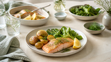 Ugnsbakad lax med dill, citron och rostad potatis